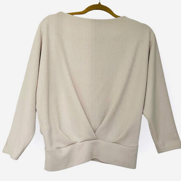 Eri + Ali Batwing Boat Neck Elegant Micro Rib Cotton Long Sleeve Top S P Beige - Picture 4 of 6
